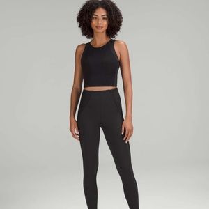 Everlux & Mesh High-Neck Bra & High-Rise Training Tight Leggings Black Set US 4